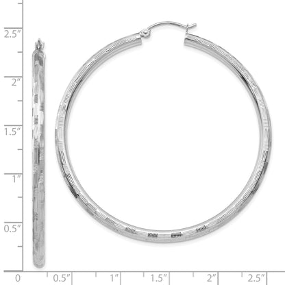 14k White Gold 3x45mm Diamond-cut Tube Hoop Earrings