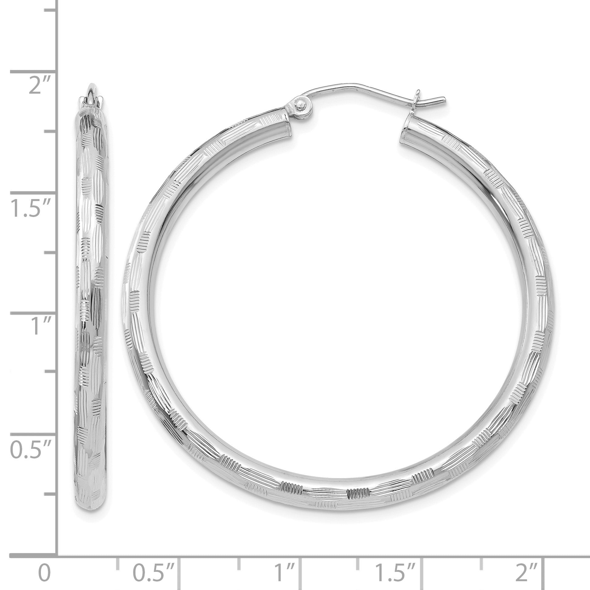 14k White Gold 3x40mm Diamond-cut Tube Hoop Earrings
