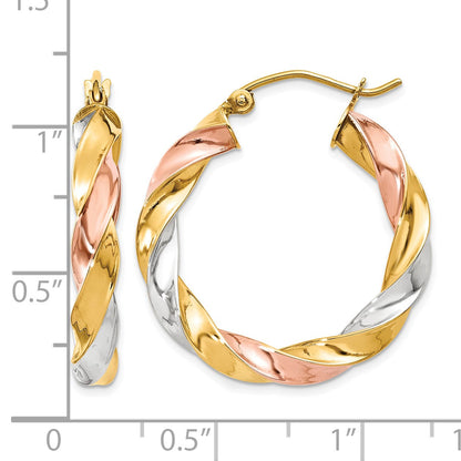 14k Tri-color Light Twisted Hoop Earrings