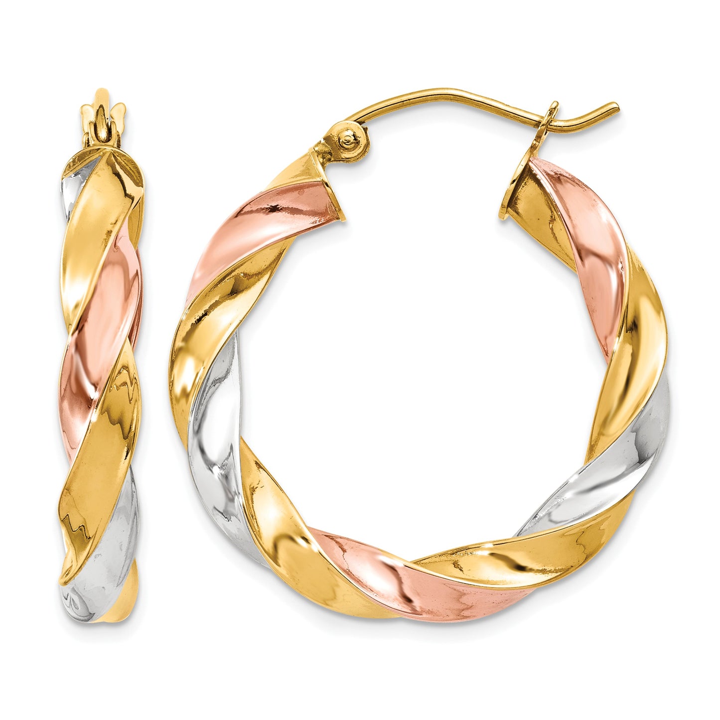14k Tri-color Light Twisted Hoop Earrings