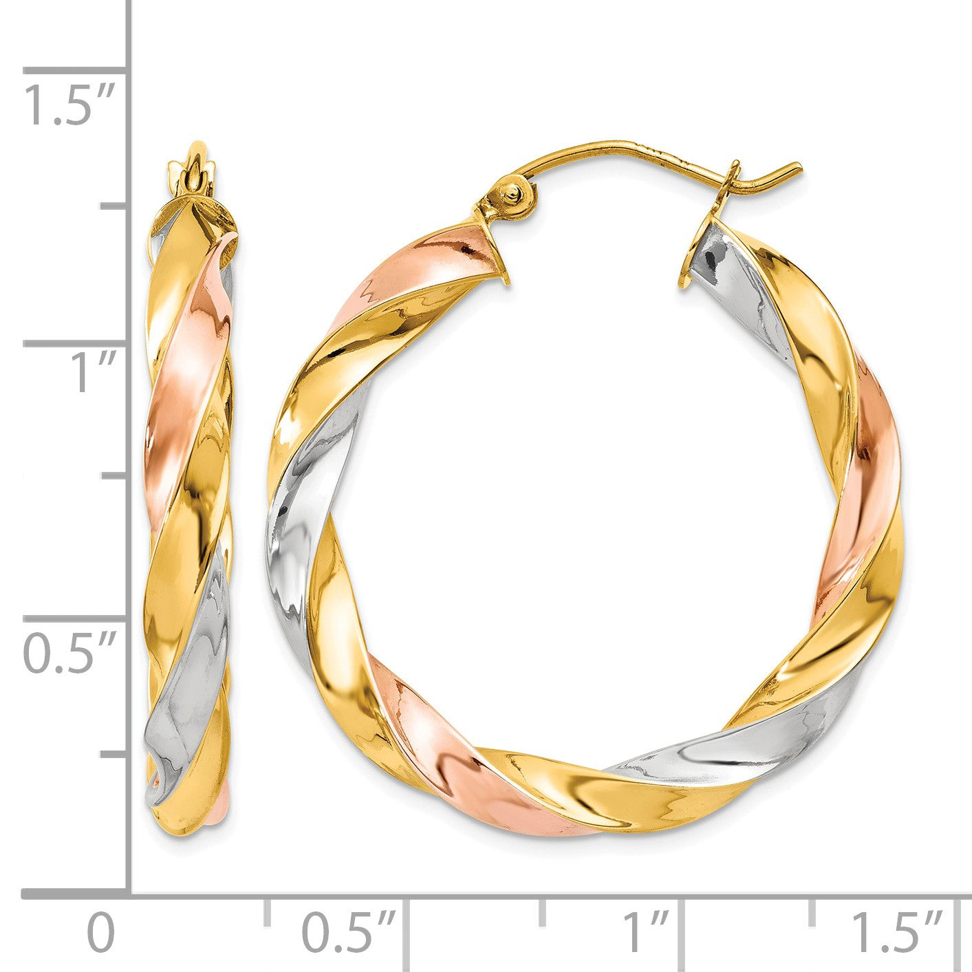 14k Tri-color Light Twisted Hoop Earrings