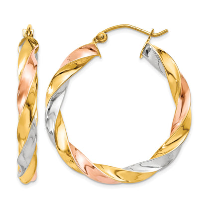 14k Tri-color Light Twisted Hoop Earrings