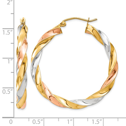 14k Tri-color Light Twisted Hoop Earrings