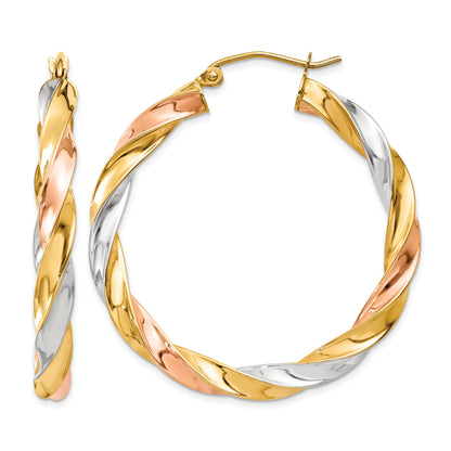 14k Tri-color Light Twisted Hoop Earrings