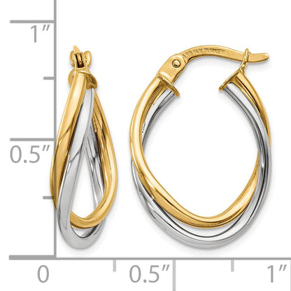 14K Two-Tone Polished Oval Hoop Earrings