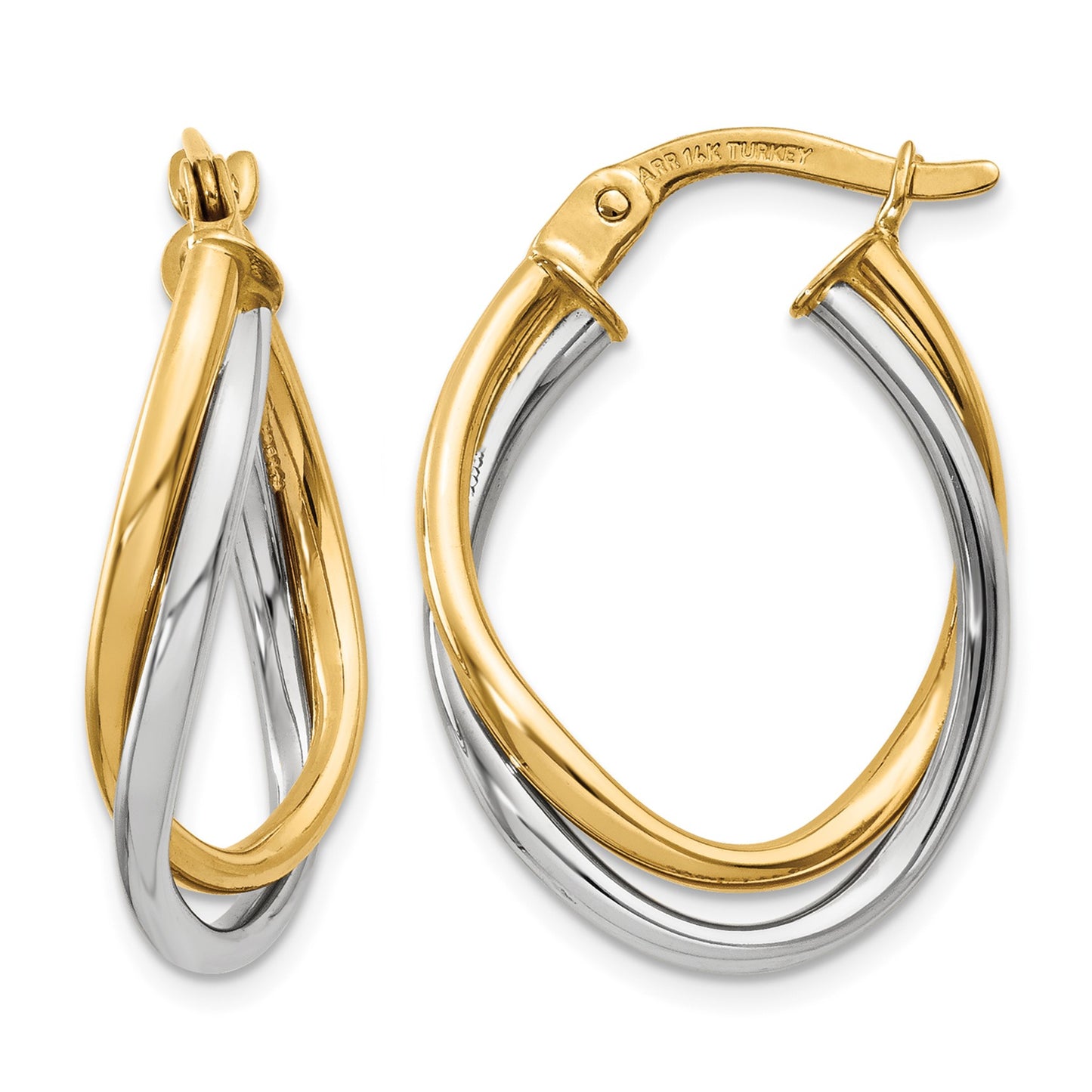 14K Two-Tone Polished Oval Hoop Earrings