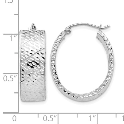 14k White Gold Diamond Cut Hoop Earrings