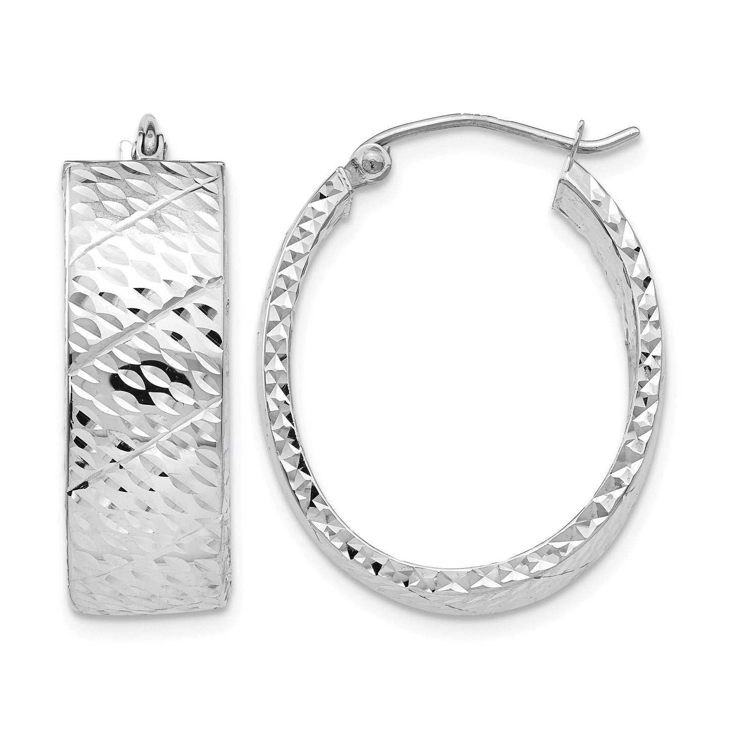 14k White Gold Diamond Cut Hoop Earrings