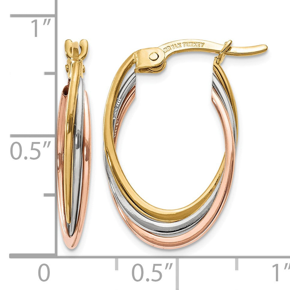 14K Tri-Color Polished Oval Hoop Earrings