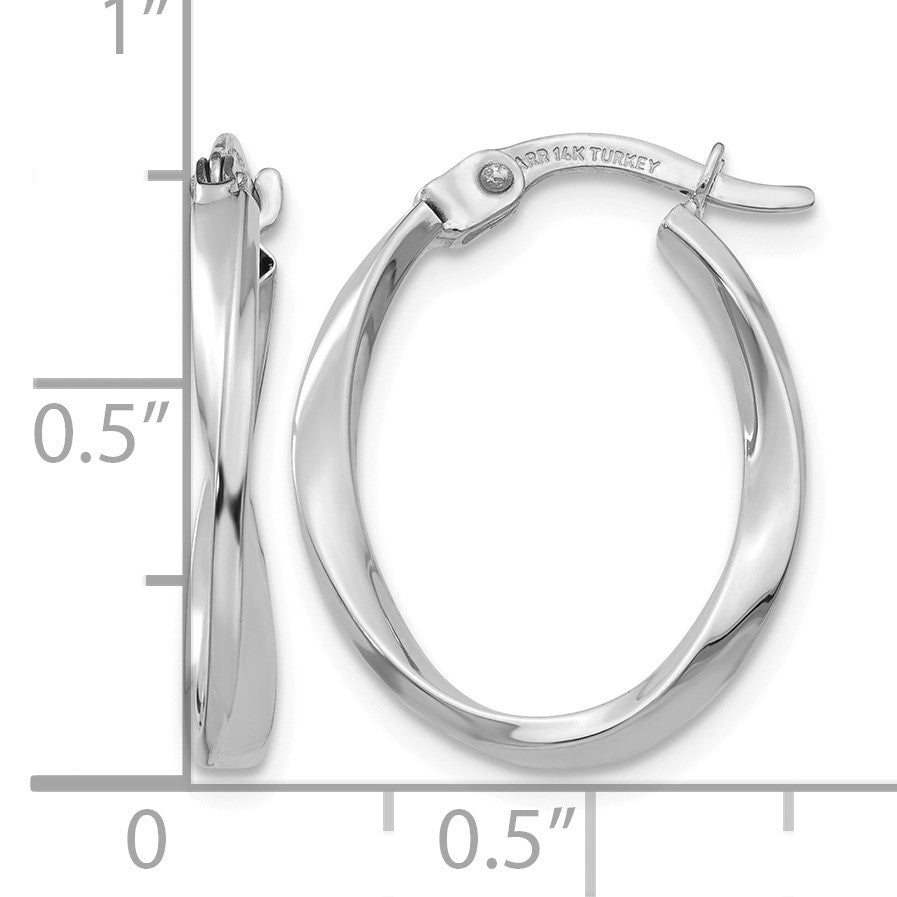 14K White Gold Polished Oval Twist Hoop Earrings