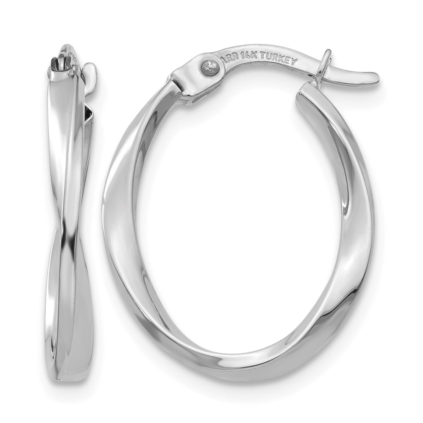 14K White Gold Polished Oval Twist Hoop Earrings