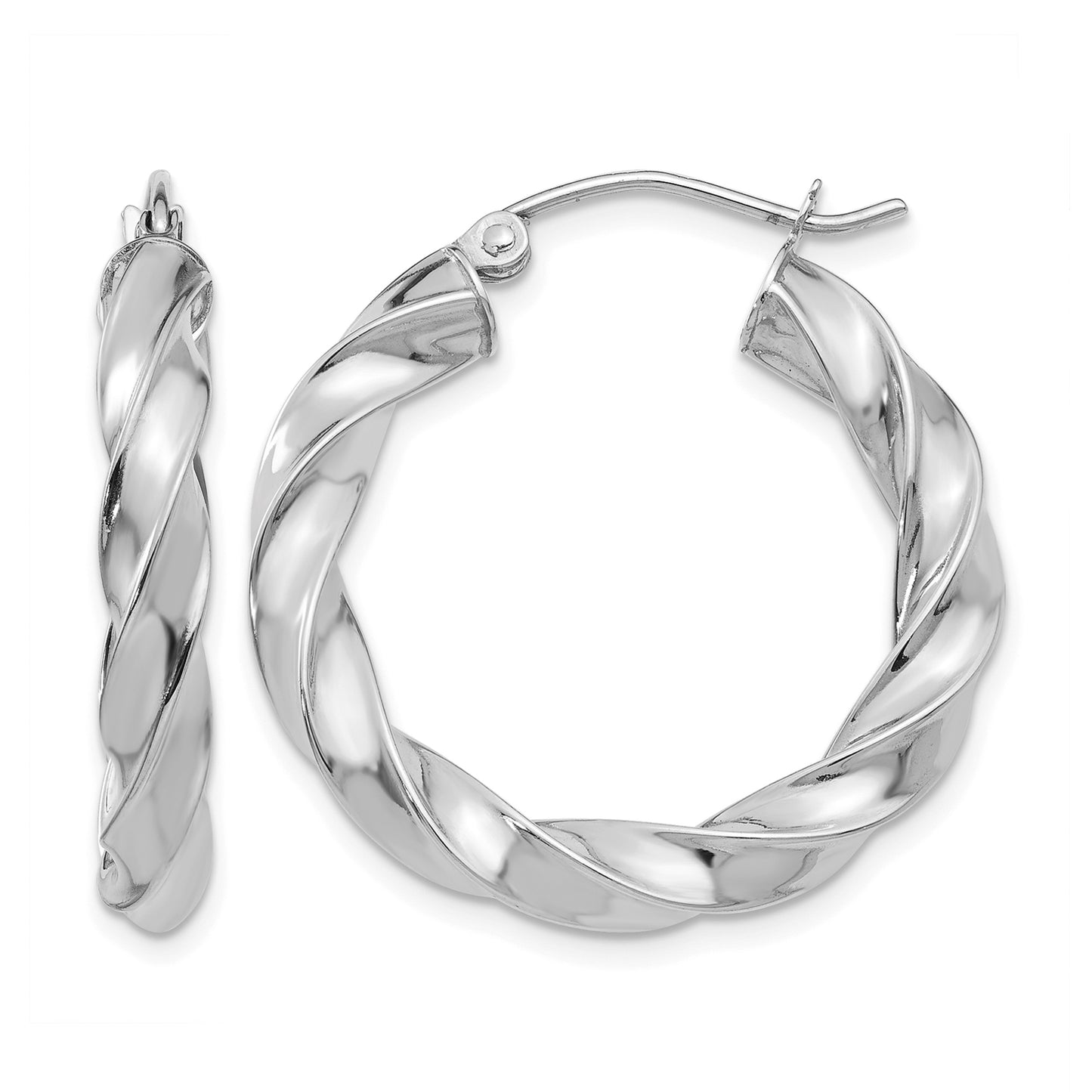 14k White Gold Light Twisted Hoop Earrings