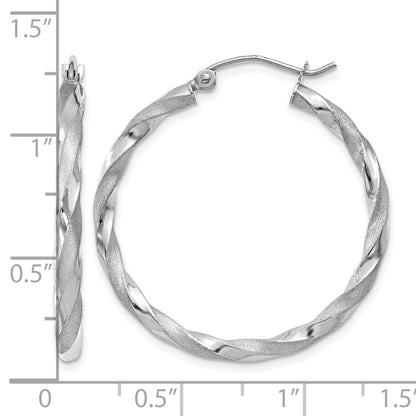 14k White Gold Polished & Satin Twisted Hoop Earrings