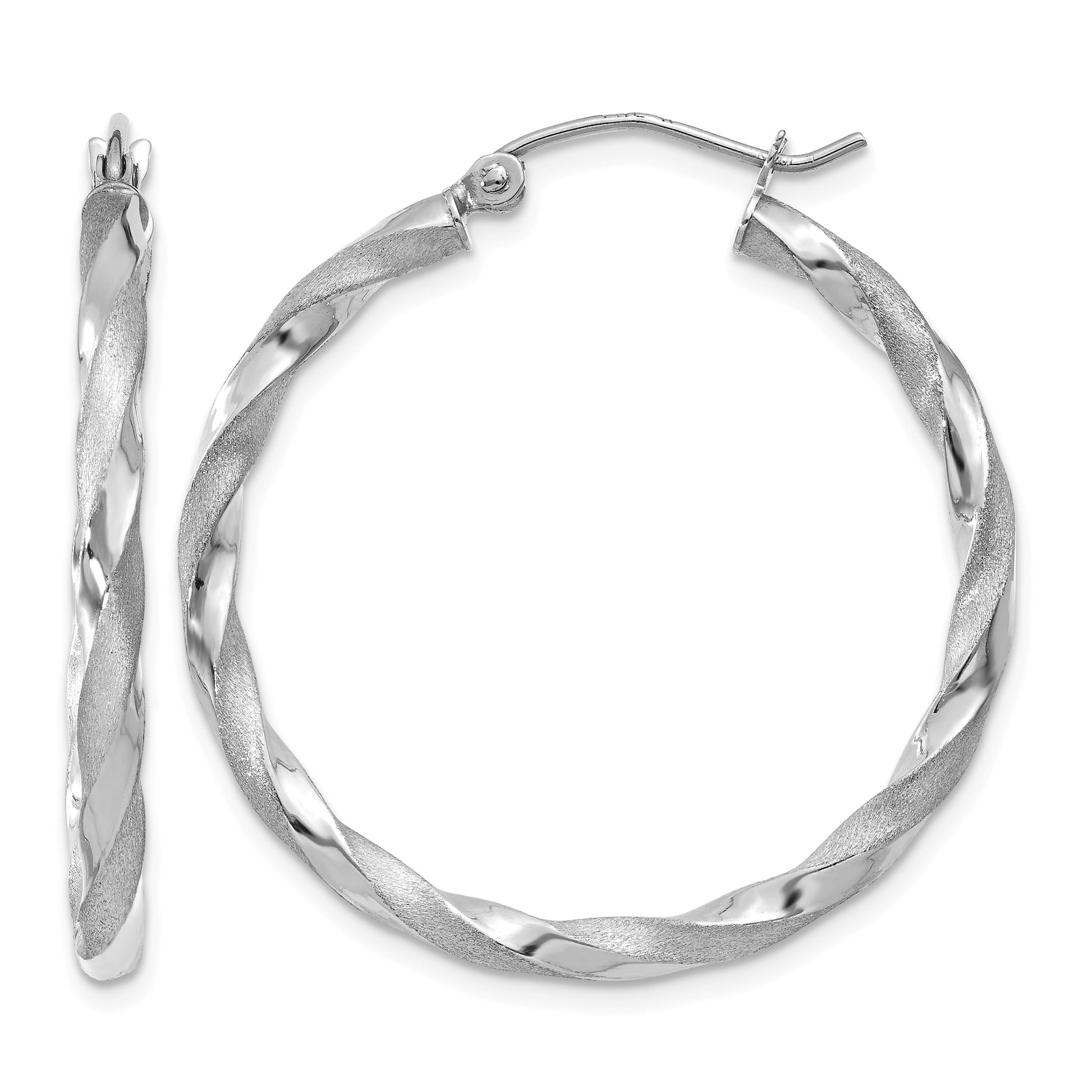 14k White Gold Polished & Satin Twisted Hoop Earrings