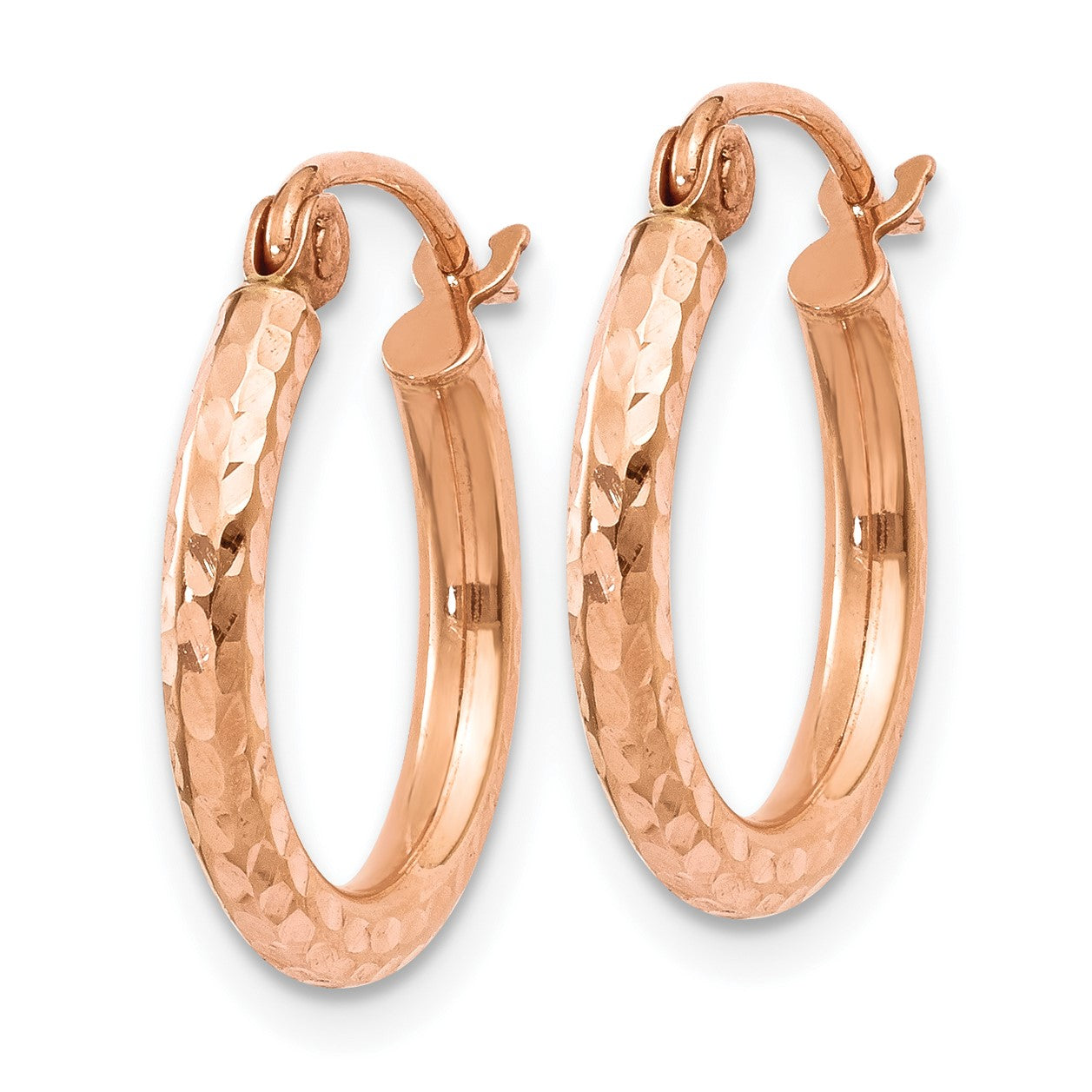 14k Rose Gold 2x15mm Lightweight Diamond-cut Tube Hoop Earrings