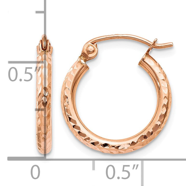 14k Rose Gold 2x15mm Lightweight Diamond-cut Tube Hoop Earrings