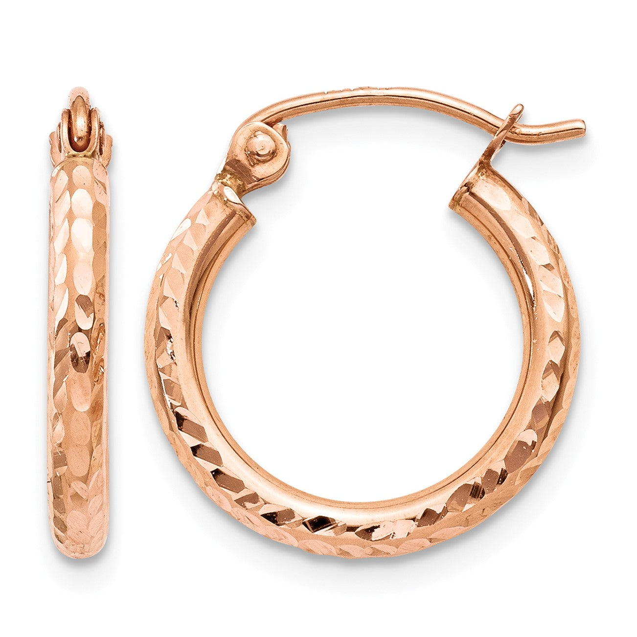14k Rose Gold 2x15mm Lightweight Diamond-cut Tube Hoop Earrings