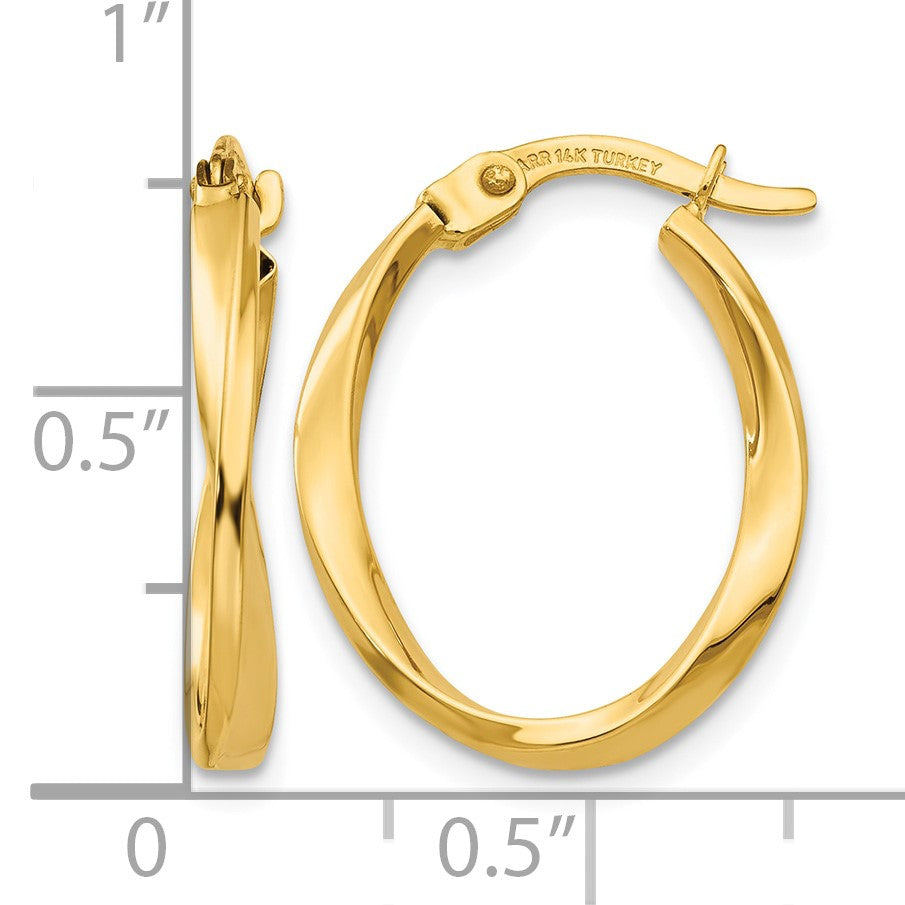 14K Gold Polished Twisted Oval Hoop Earrings