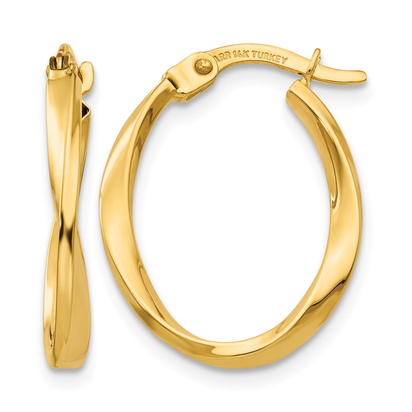 14K Gold Polished Twisted Oval Hoop Earrings