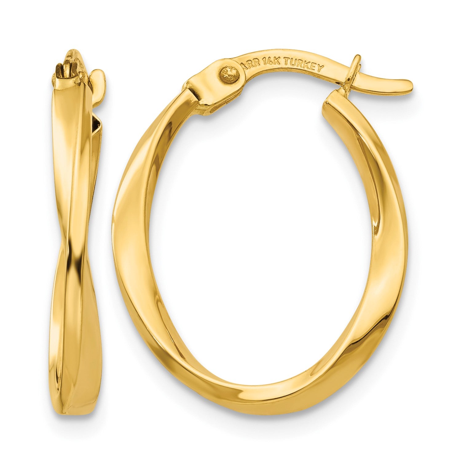 14K Gold Polished Twisted Oval Hoop Earrings