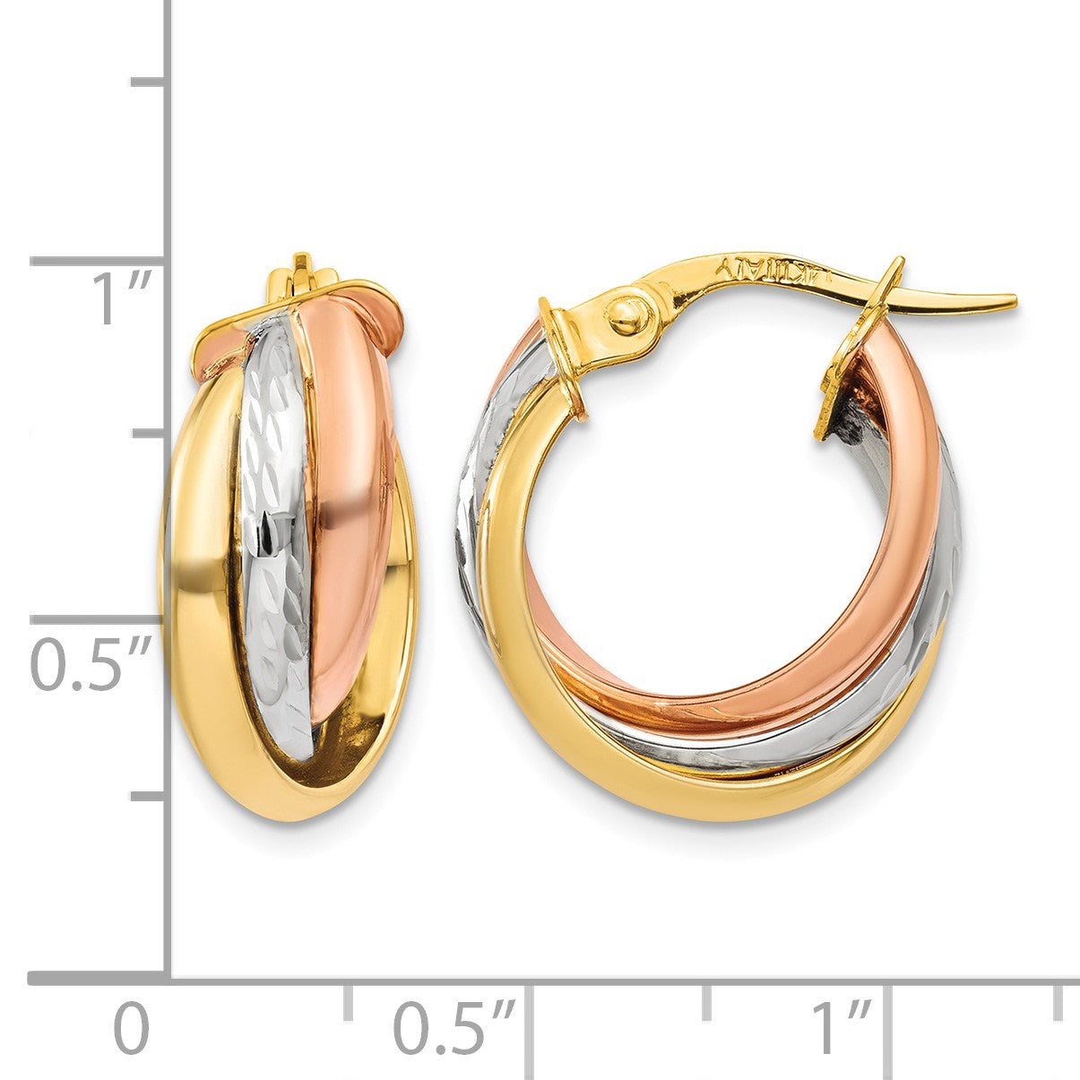 14K Tri-color Polished Hoop Earring
