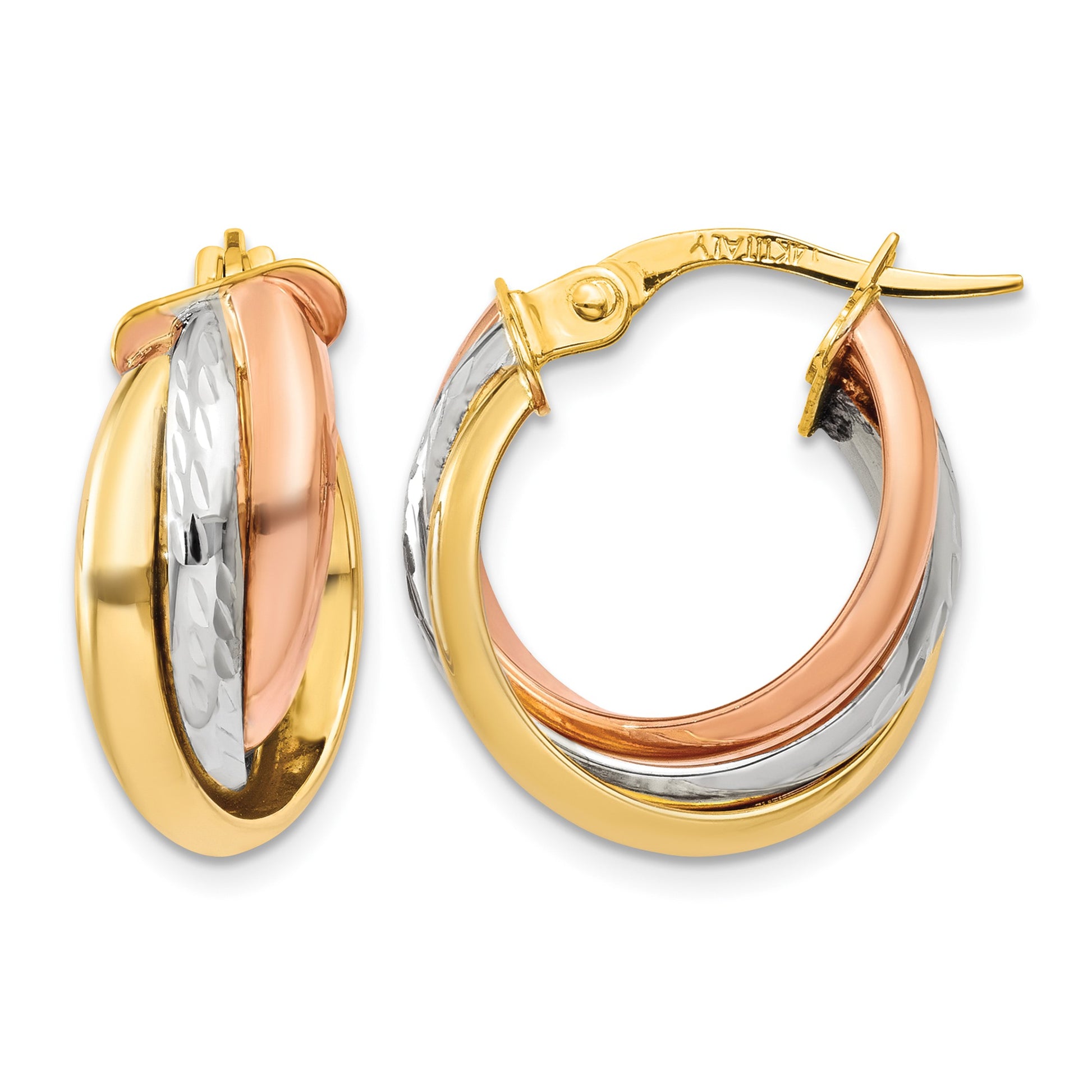 14K Tri-color Polished Hoop Earring