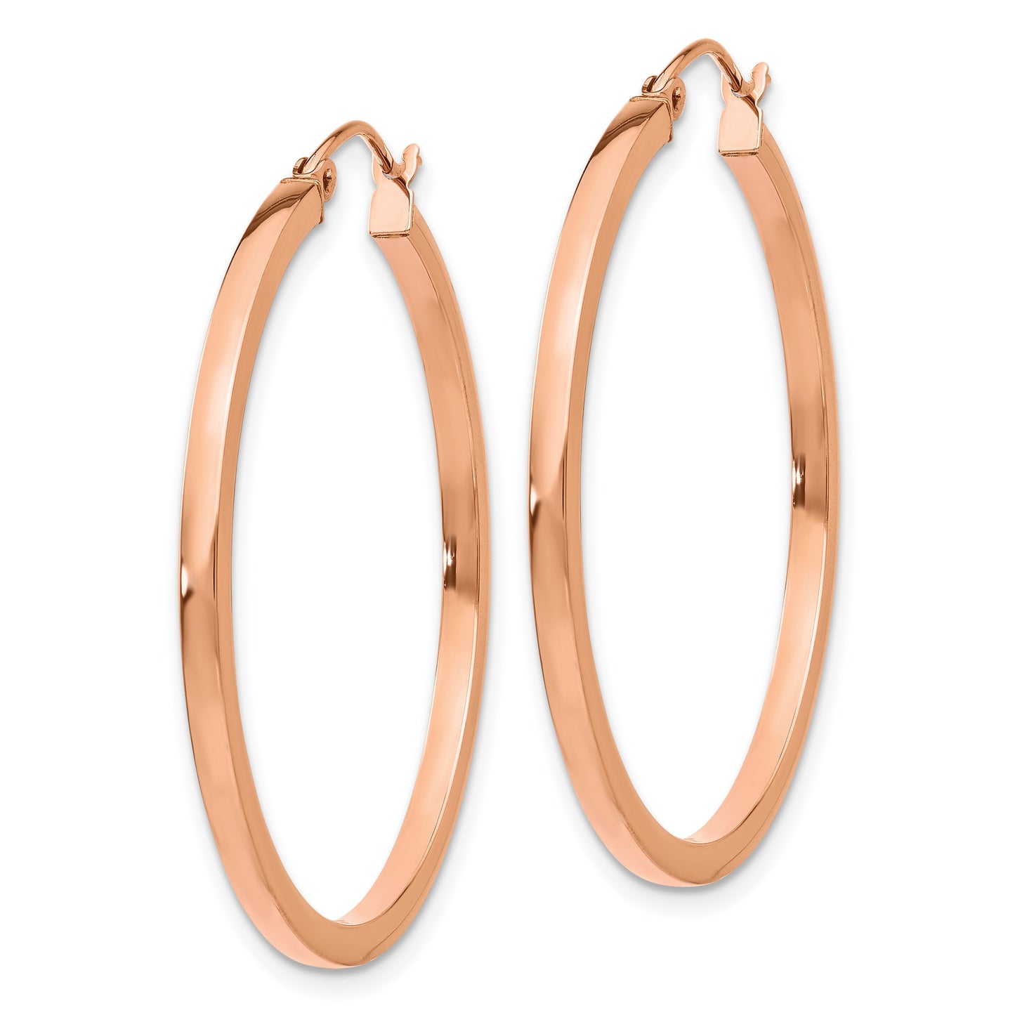 14k Rose Gold 2x35mm Polished Lightweight Square-Tube Hoop Earrings