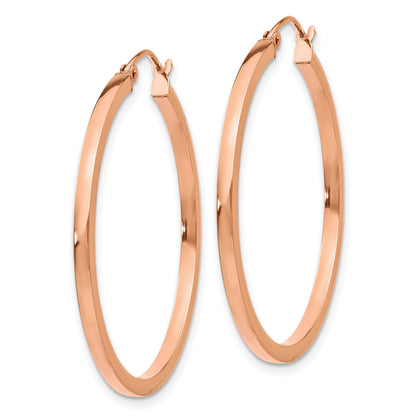 14k Rose Gold 2x35mm Polished Lightweight Square-Tube Hoop Earrings