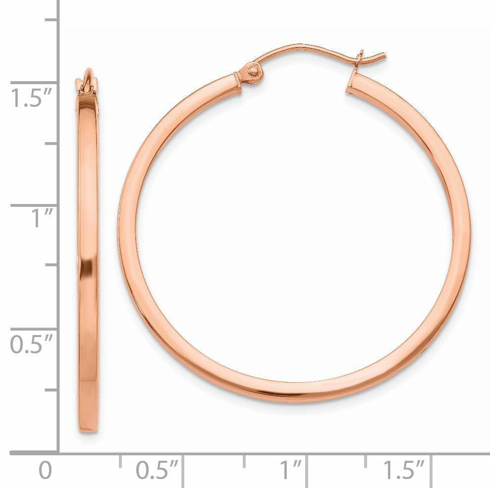 14k Rose Gold 2x35mm Polished Lightweight Square-Tube Hoop Earrings