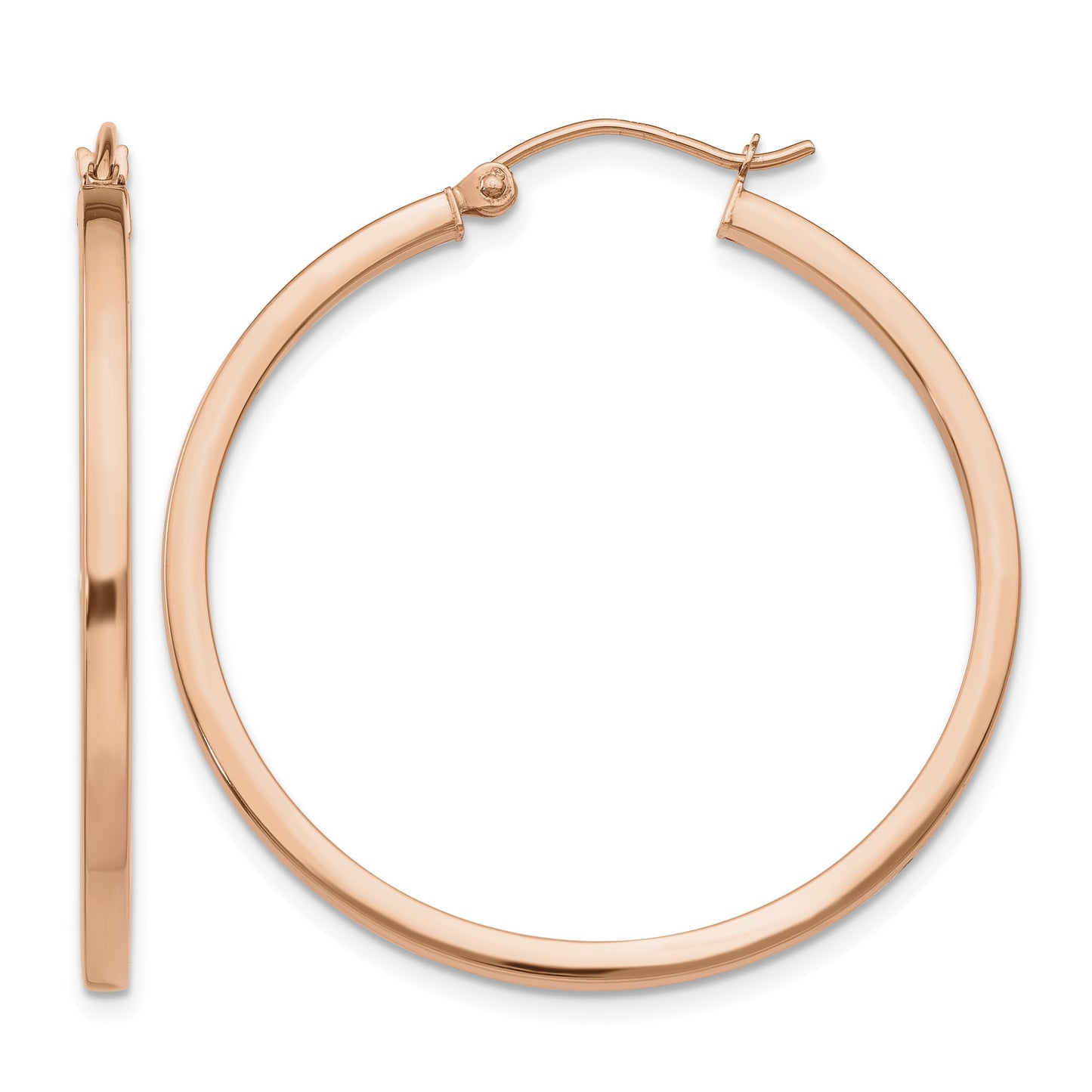 14k Rose Gold 2x35mm Polished Lightweight Square-Tube Hoop Earrings