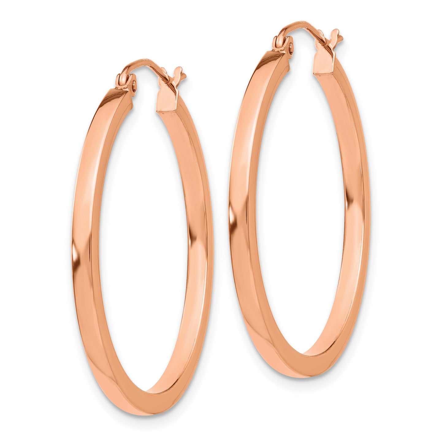 14k Rose Gold 2x30mm Polished Lightweight Square-Tube Hoop Earrings