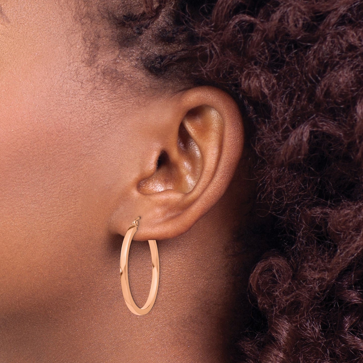 14k Rose Gold 2x30mm Polished Lightweight Square-Tube Hoop Earrings