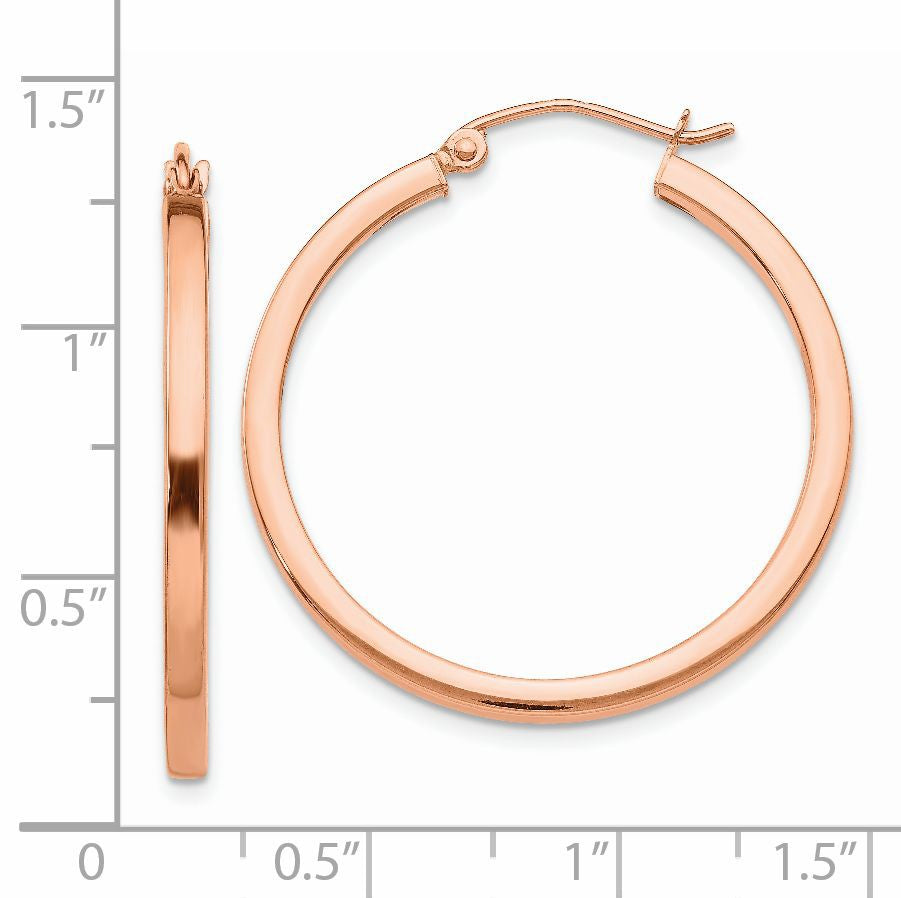 14k Rose Gold 2x30mm Polished Lightweight Square-Tube Hoop Earrings