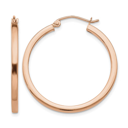 14k Rose Gold 2x30mm Polished Lightweight Square-Tube Hoop Earrings