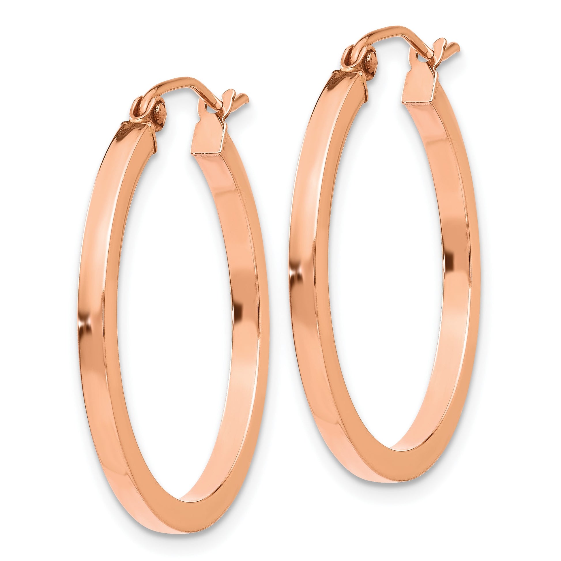 14k Rose Gold 2x25mm Polished Lightweight Square-Tube Hoop Earrings