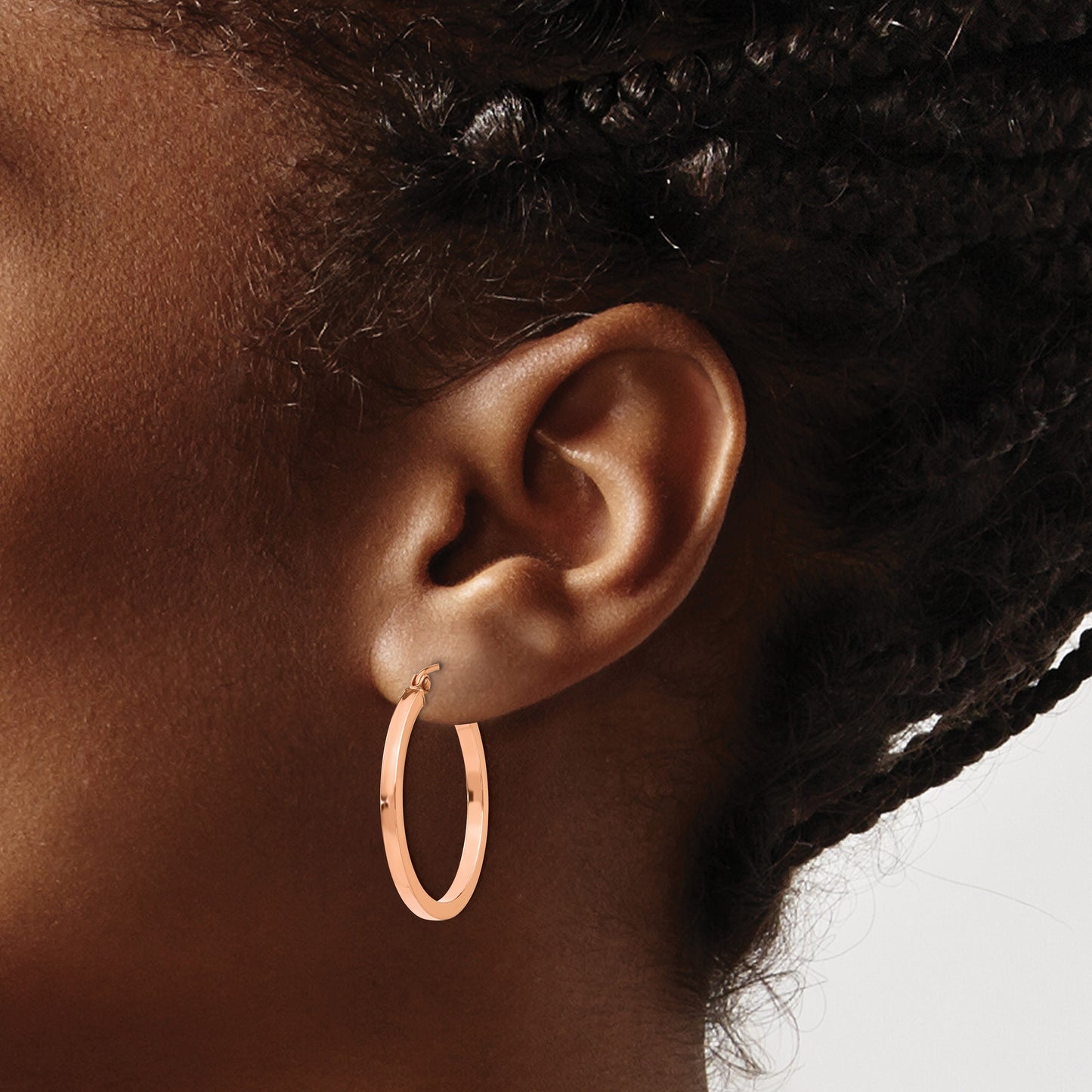 14k Rose Gold 2x25mm Polished Lightweight Square-Tube Hoop Earrings