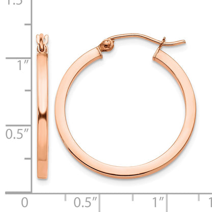14k Rose Gold 2x25mm Polished Lightweight Square-Tube Hoop Earrings