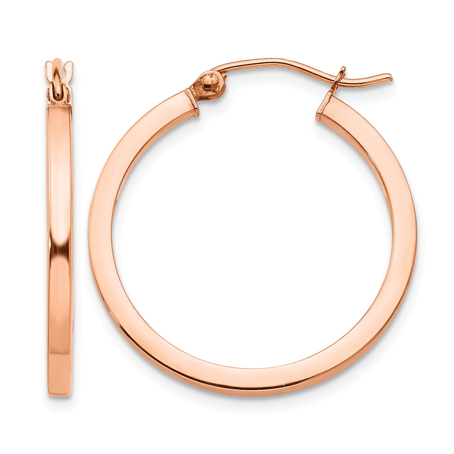 14k Rose Gold 2x25mm Polished Lightweight Square-Tube Hoop Earrings