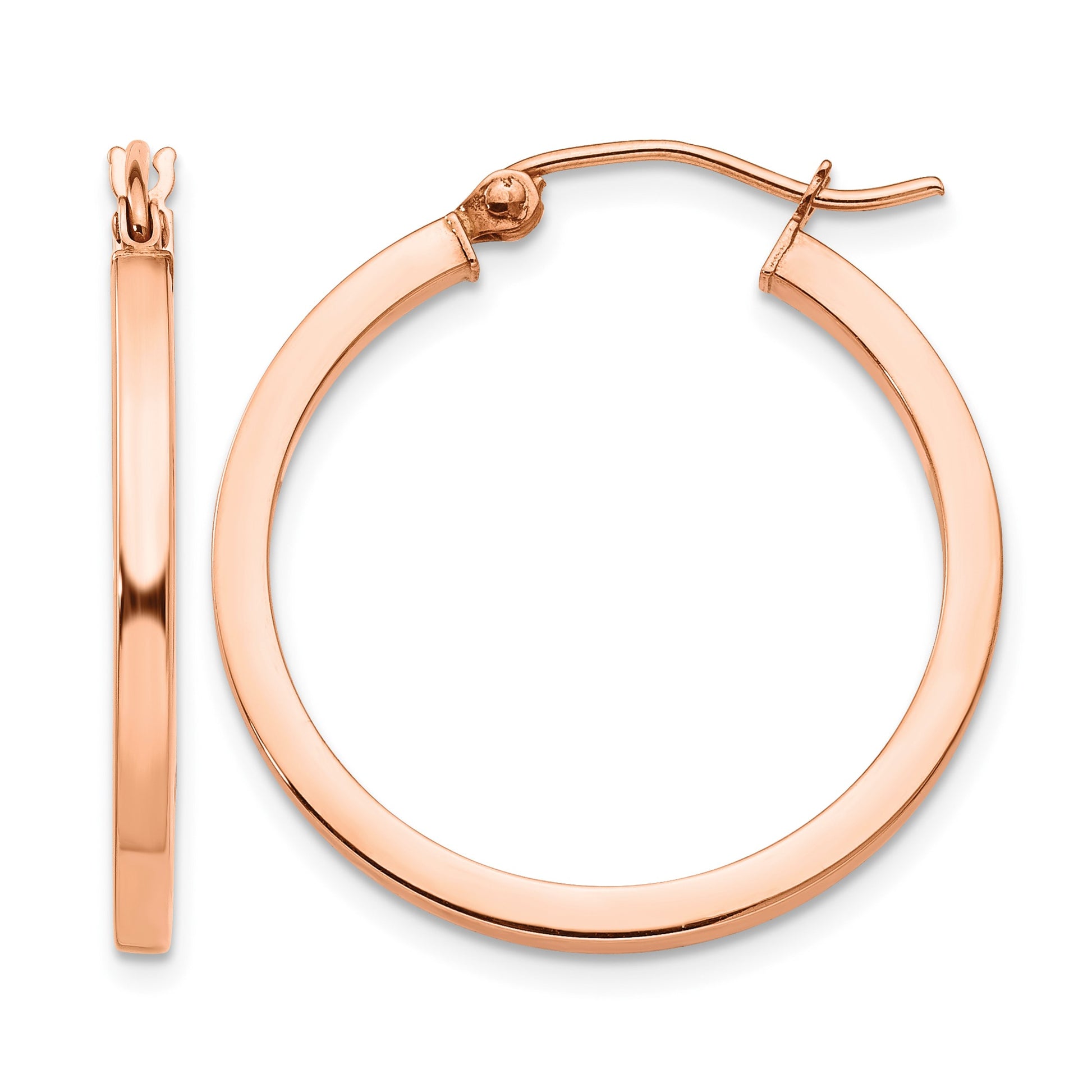 14k Rose Gold 2x25mm Polished Lightweight Square-Tube Hoop Earrings