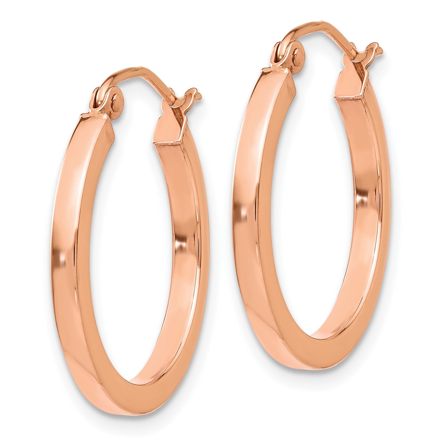 14k Rose Gold 2x20mm Polished Lightweight Square-Tube Hoop Earrings
