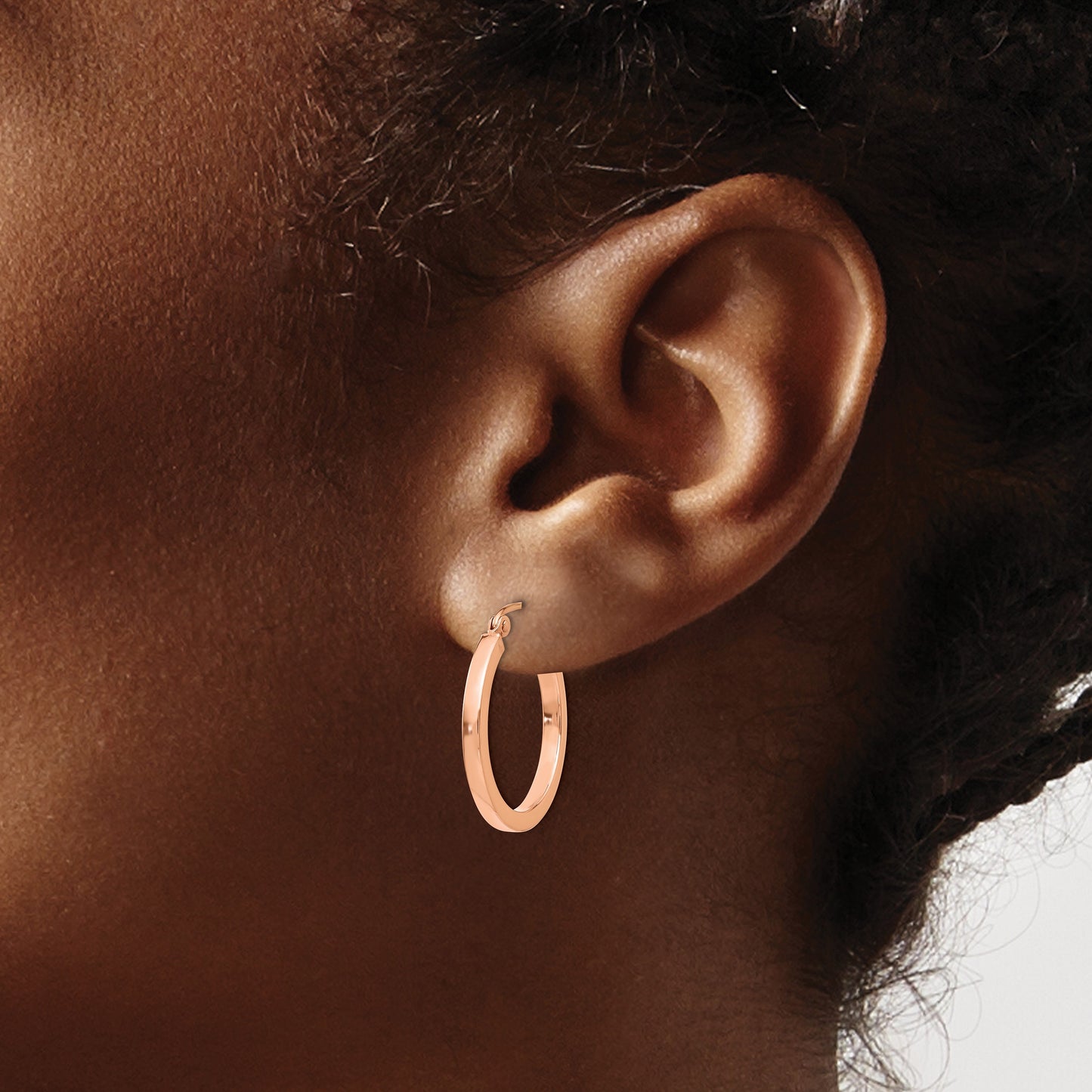 14k Rose Gold 2x20mm Polished Lightweight Square-Tube Hoop Earrings
