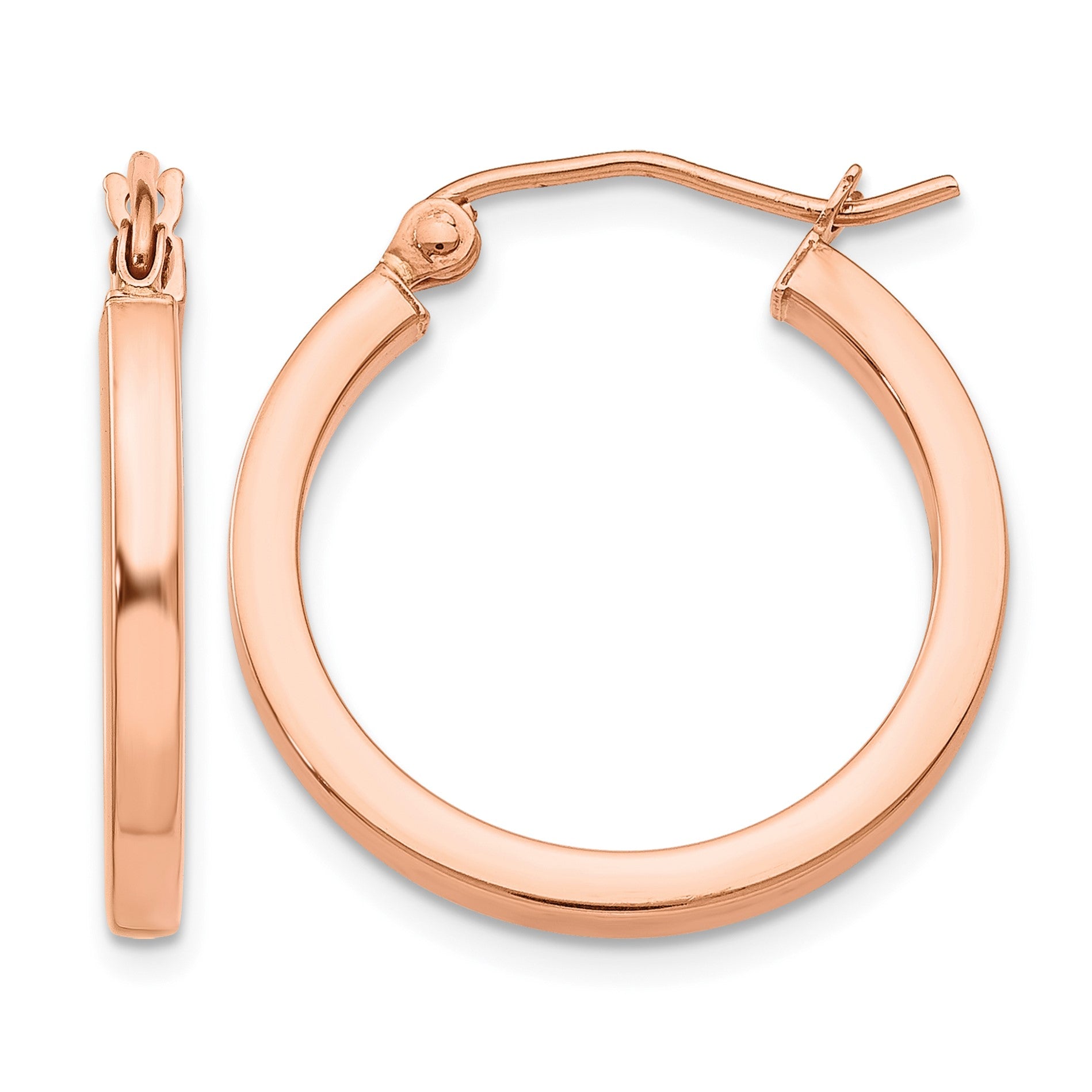 14k Rose Gold 2x20mm Polished Lightweight Square-Tube Hoop Earrings