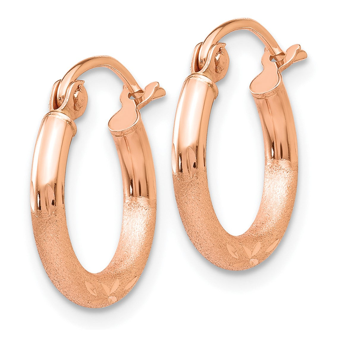 14k Rose Gold 2x13mm Lightweight Satin Diamond-cut Tube Hoop Earrings