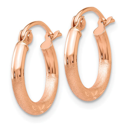 14k Rose Gold 2x13mm Lightweight Satin Diamond-cut Tube Hoop Earrings