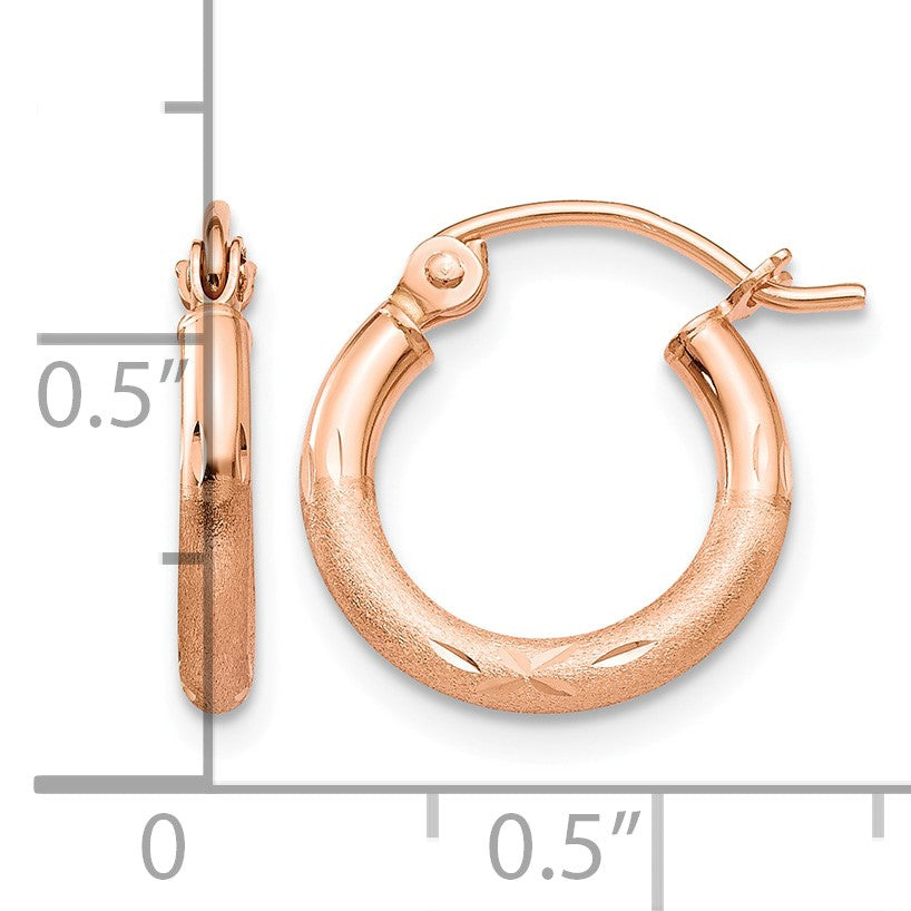 14k Rose Gold 2x13mm Lightweight Satin Diamond-cut Tube Hoop Earrings