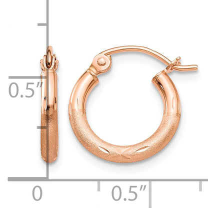 14k Rose Gold 2x13mm Lightweight Satin Diamond-cut Tube Hoop Earrings