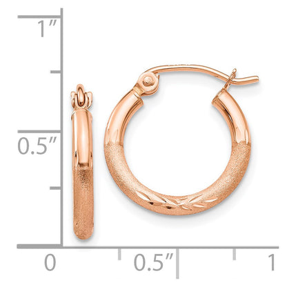 14k Rose Gold Lightweight Satin Diamond Cut Hoop Earrings