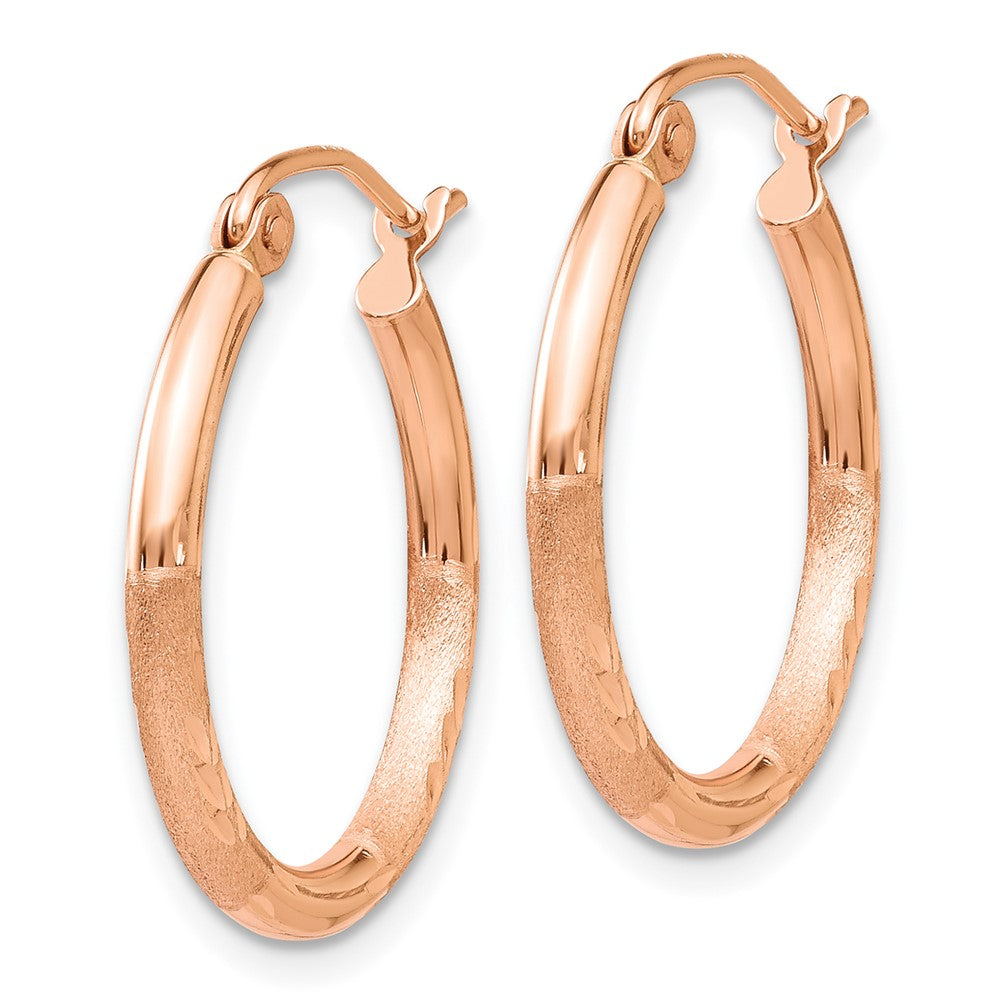 14k Rose Gold Lightweight Satin Diamond Cut Hoop Earrings