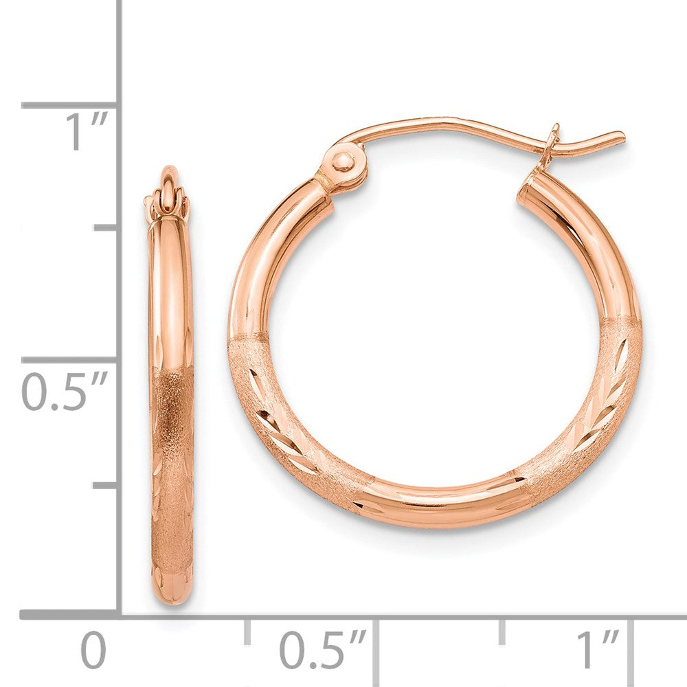 14k Rose Gold Lightweight Satin Diamond Cut Hoop Earrings