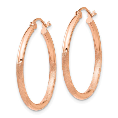 14k Rose Gold 2x25mm Lightweight Satin Diamond-cut Tube Hoop Earrings
